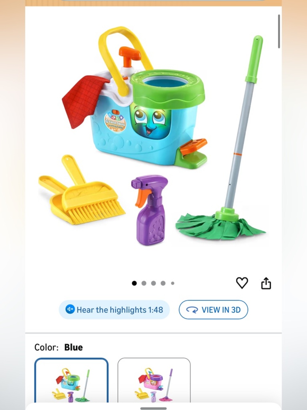 LeapFrog Clean Sweep Learning Caddy, Kids Mop and Broom Cleaning Toy Set